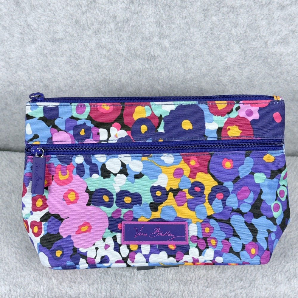 Vera Bradley Cosmetic Bag Women Small Blue Floral Floral Print Zip Pouch